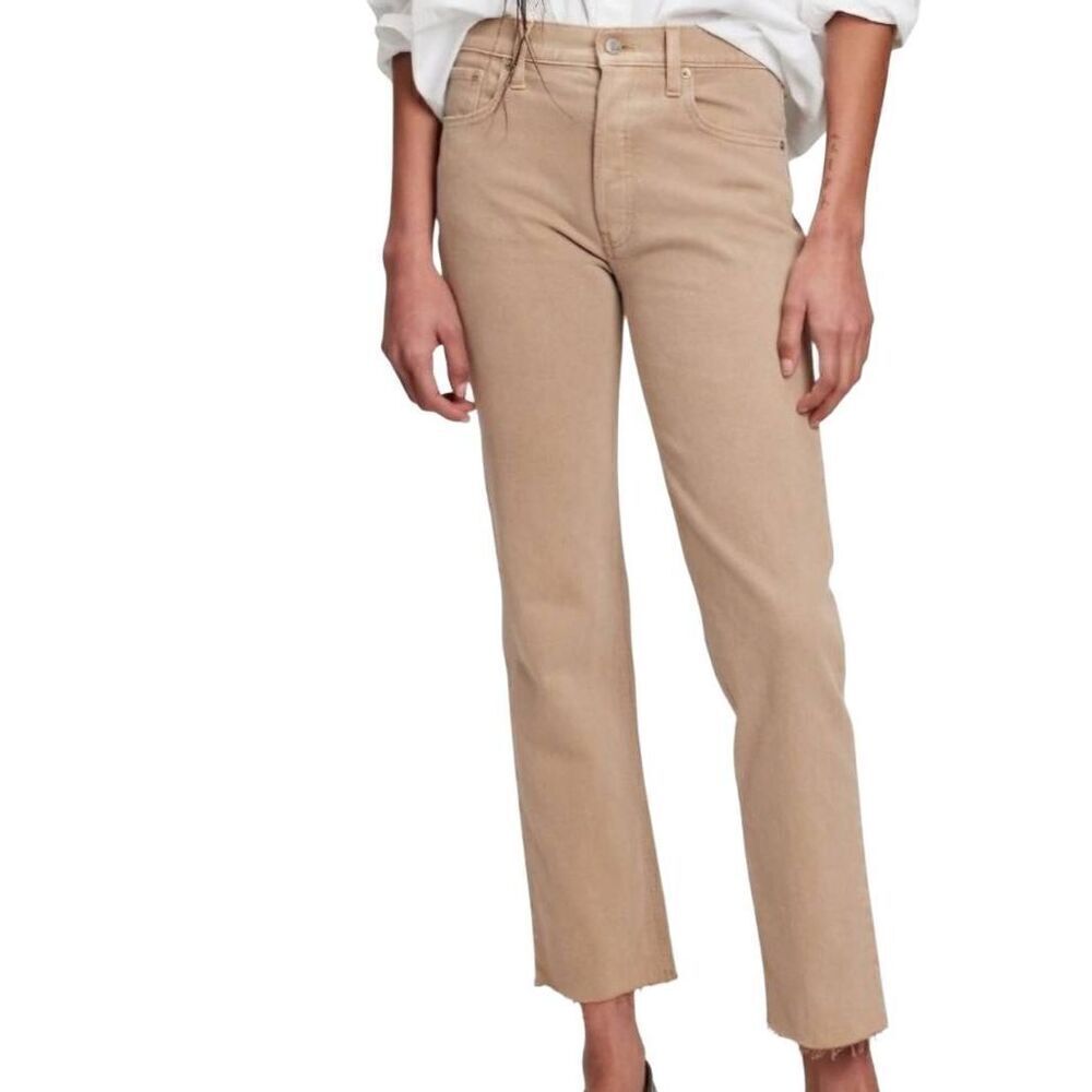 NWT GAP Jeans Women's 2 Tan Cheeky Straight High Rise Raw Hem Neutral